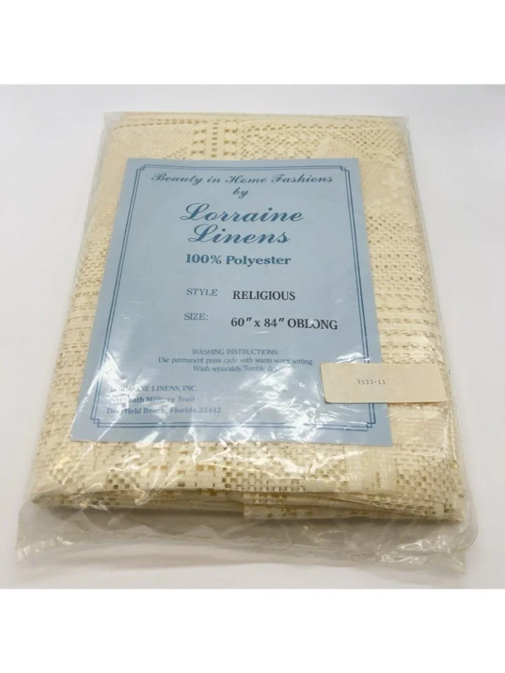Religious Lace Tablecloth Ivory Oblong 60” X 84” Church Bible Cross Pray NWT VTG